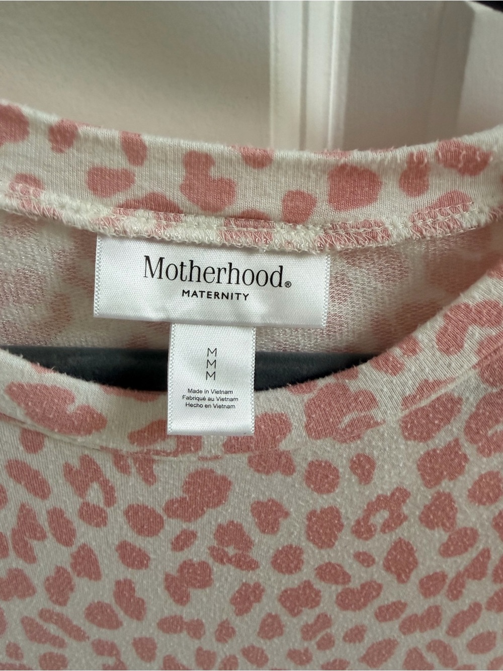 Motherhood Maternity Cream Top with Dusty Pink Leopard Spots